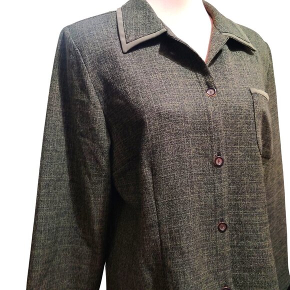 Sag Harbor L Womens Blazer Green Vintage Textured Suit Jacket Contrast Trim Chic - Picture 10 of 10